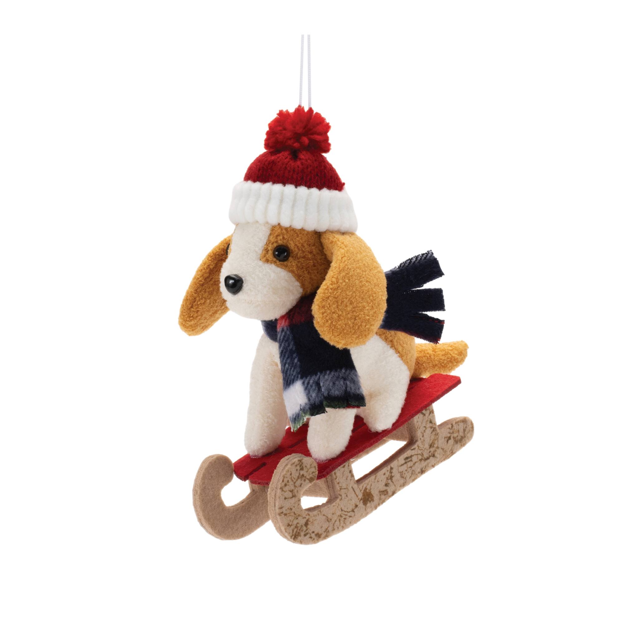 Plush Ski & Sled Dog Christmas Ornaments Set, 3ct.